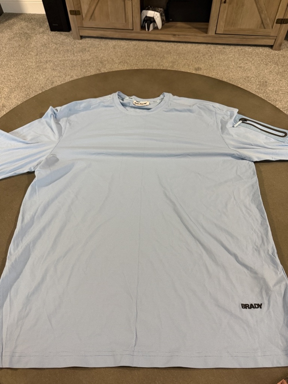 Brady Pale Blue Long Sleeve Tee with Sleeve Zip Pocket